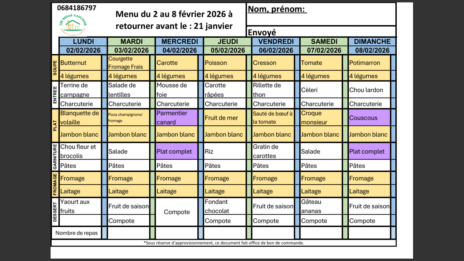 MENUS CLASSIQUE - FEVRIER