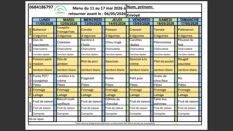 MENUS CLASSIQUE - MAI
