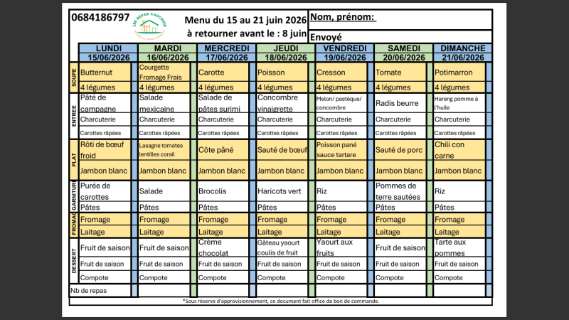 MENUS CLASSIQUE - JUIN