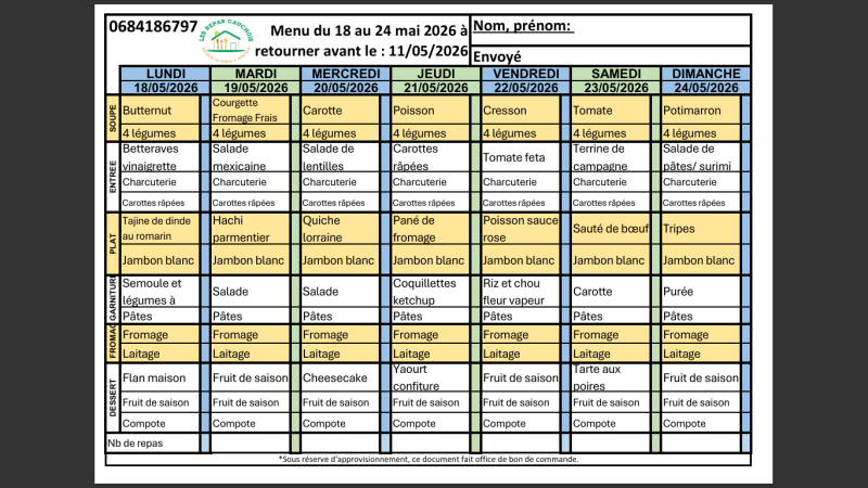 MENUS CLASSIQUE - MAI