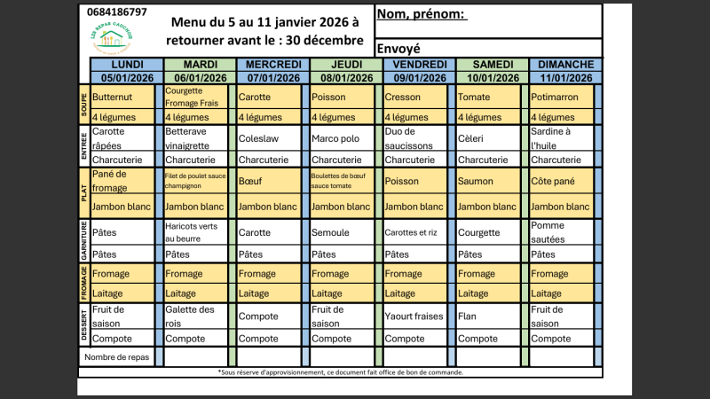 Menus CLASSIQUES - JANVIER
