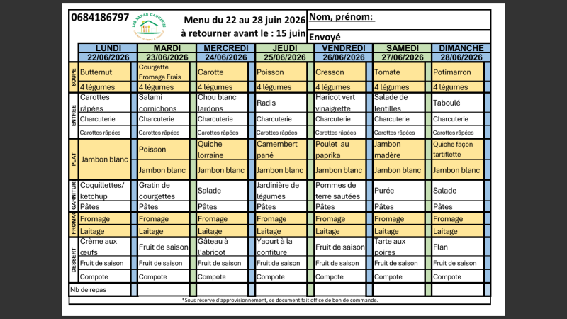MENUS CLASSIQUE - JUIN