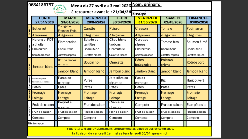 MENUS CLASSIQUE - AVRIL