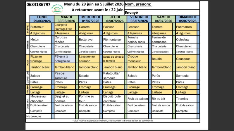 MENUS CLASSIQUE - JUIN