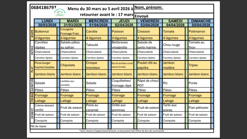 MENUS CLASSIQUE - AVRIL