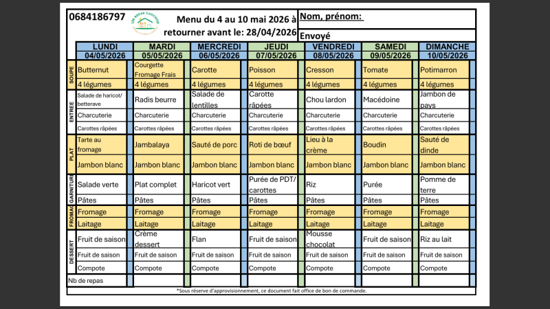 MENUS CLASSIQUE - MAI