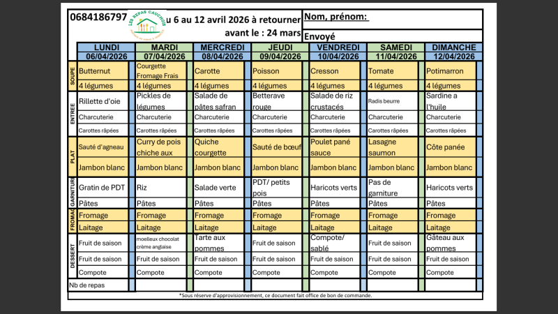 MENUS CLASSIQUE - AVRIL