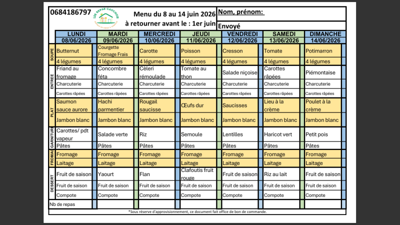 MENUS CLASSIQUE - JUIN