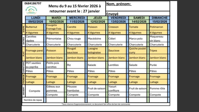 MENUS CLASSIQUE - FEVRIER